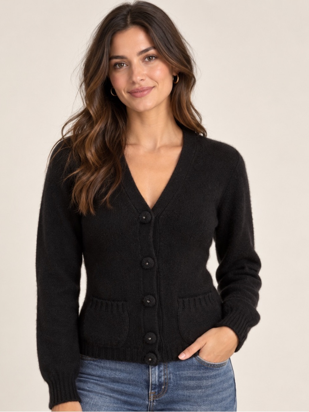 Isle of Skye 100% cashmere black small cardigan sweater made in Scotland